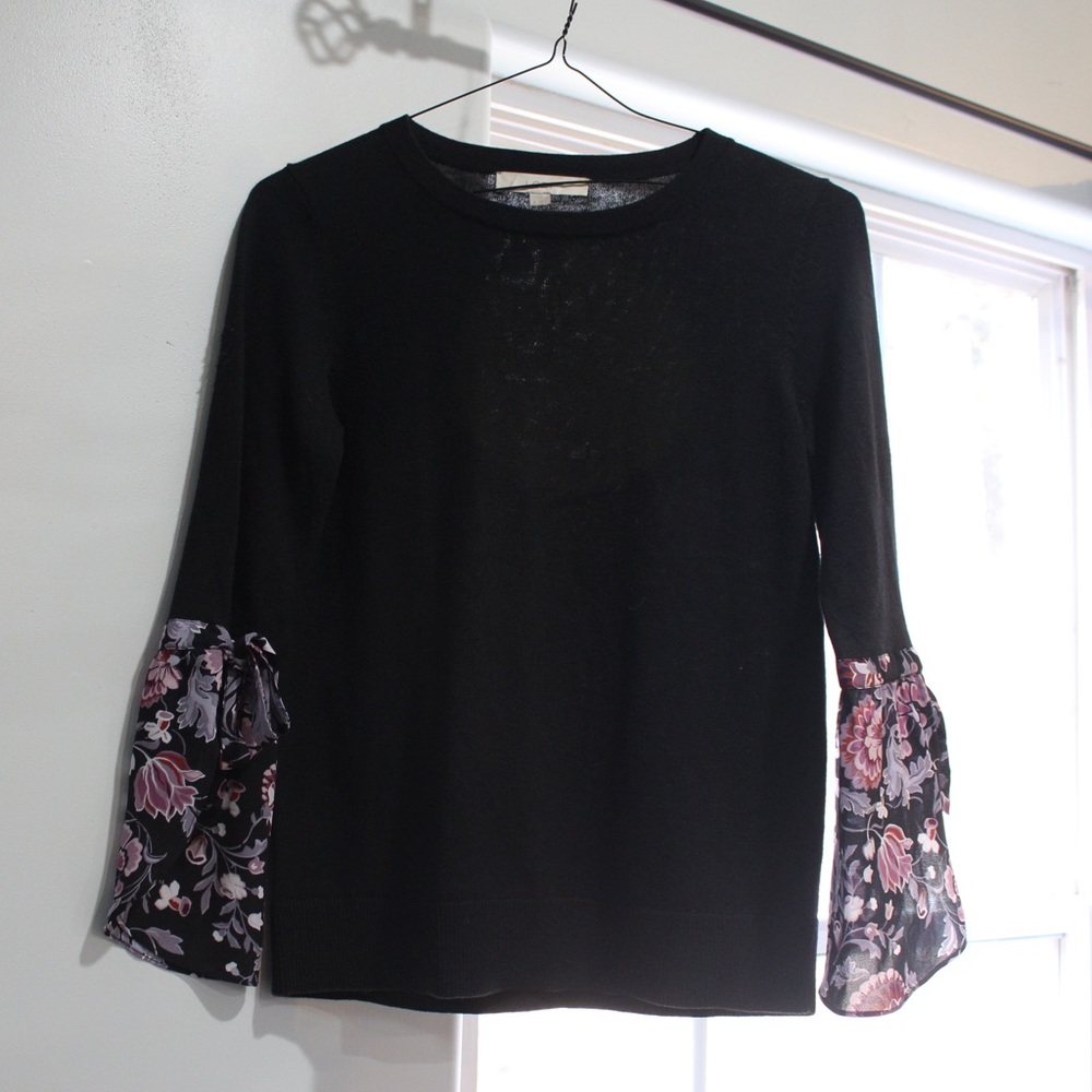 LOFT Blouse with Floral Tie Sleeves